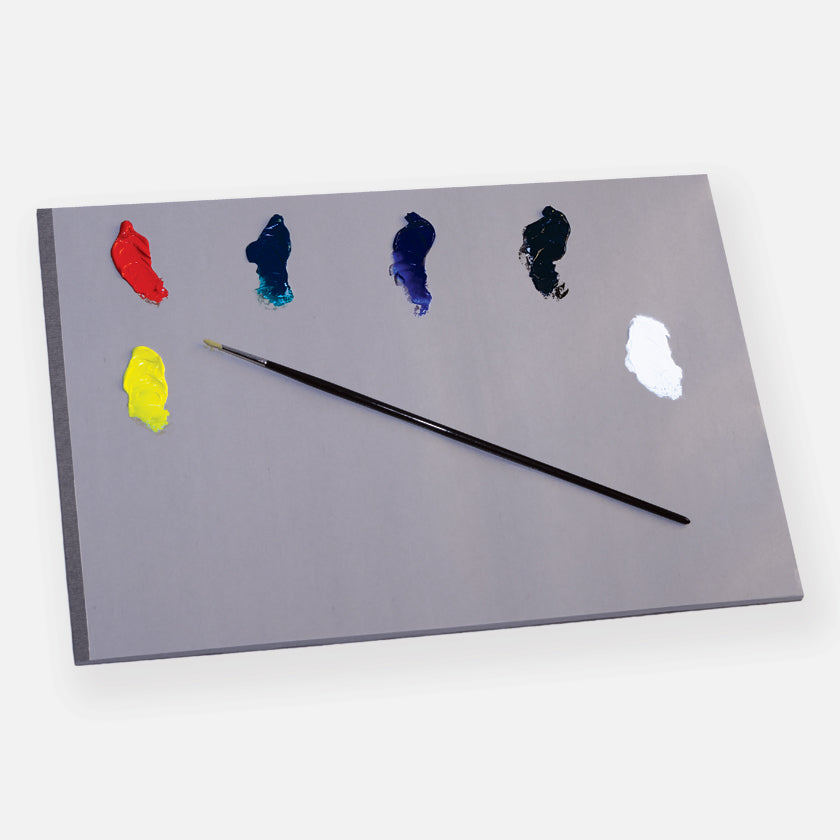 New Wave neutral grey Grey Pad Rectangular disposable paper tear away artist paint palette glued on 3 edges with paint and an artist paint brush