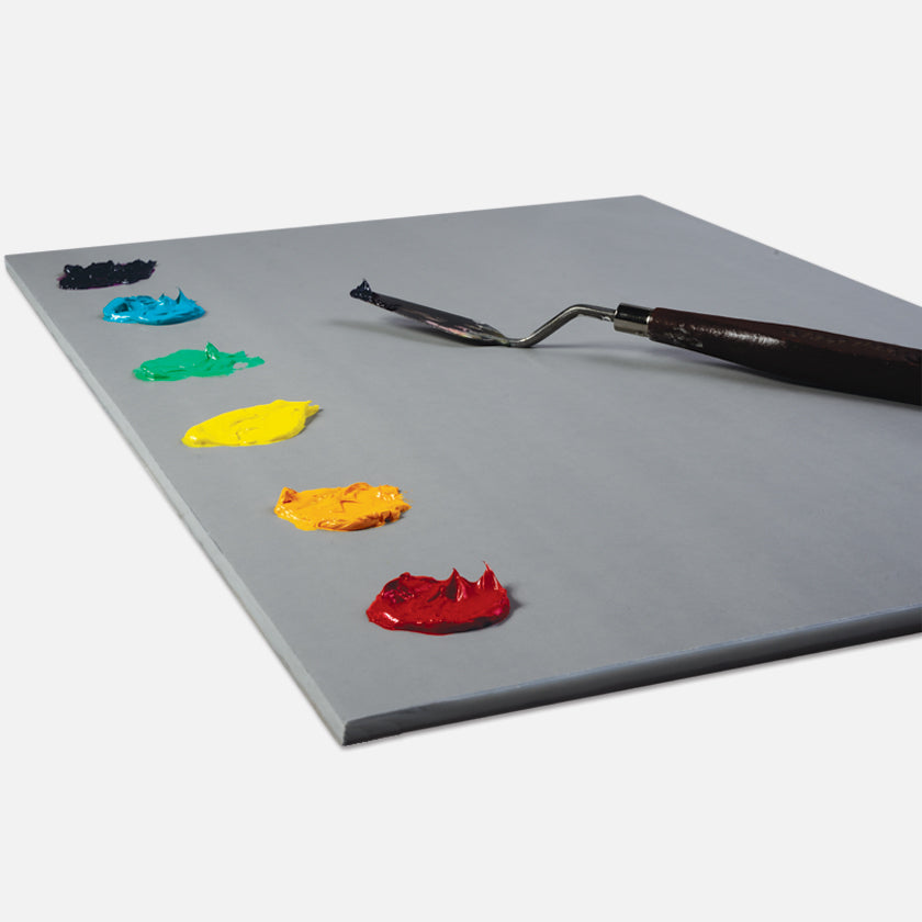 New Wave neutral grey Grey Pad Rectangular disposable paper tear away artist paint palette glued on 3 edges with paint and a palette knife