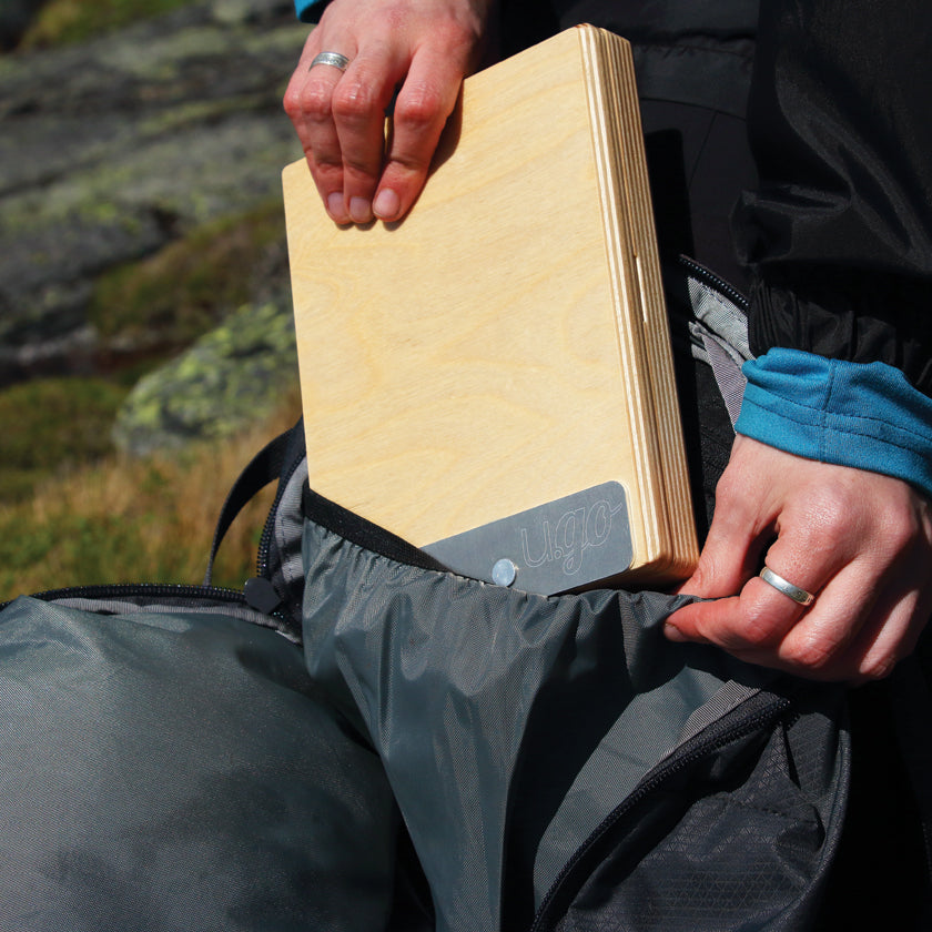 u.go Plein Air Anywhere Pochade Box, 6" x 8" model, fitting in a day pack