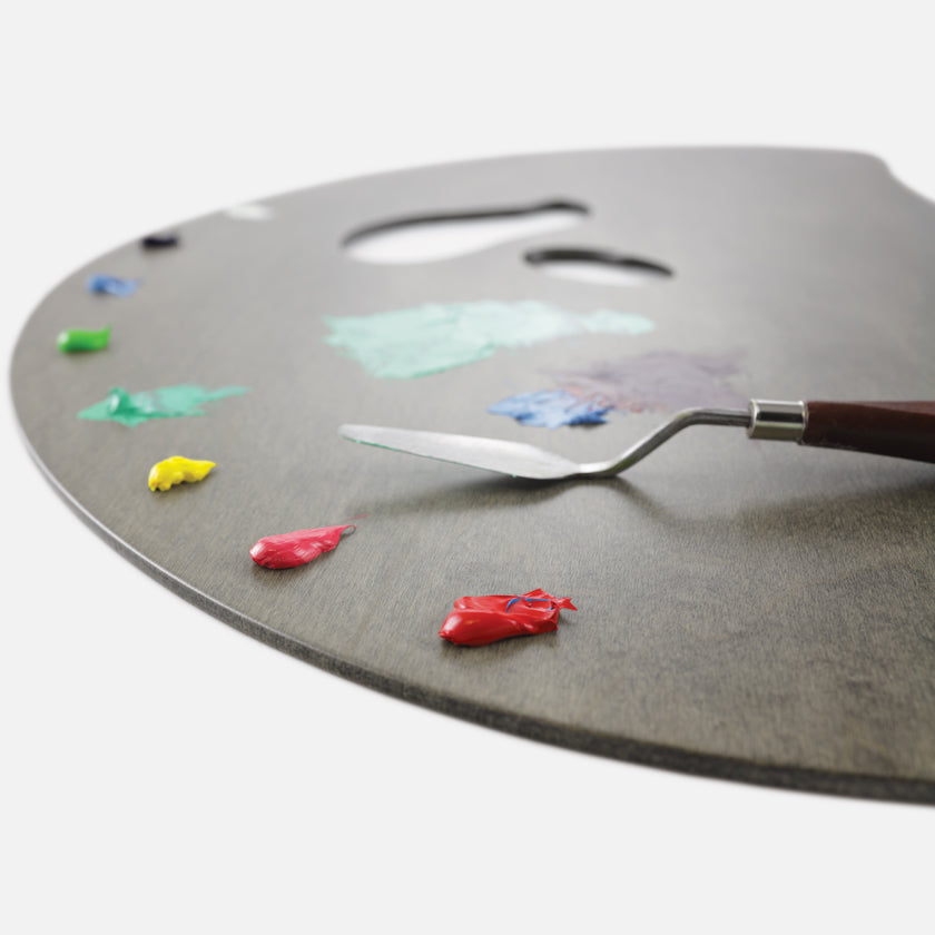 Grand View Confidant Neutral Grey Stained Handcrafted Wooden Artist Paint Palette with Oil Paint