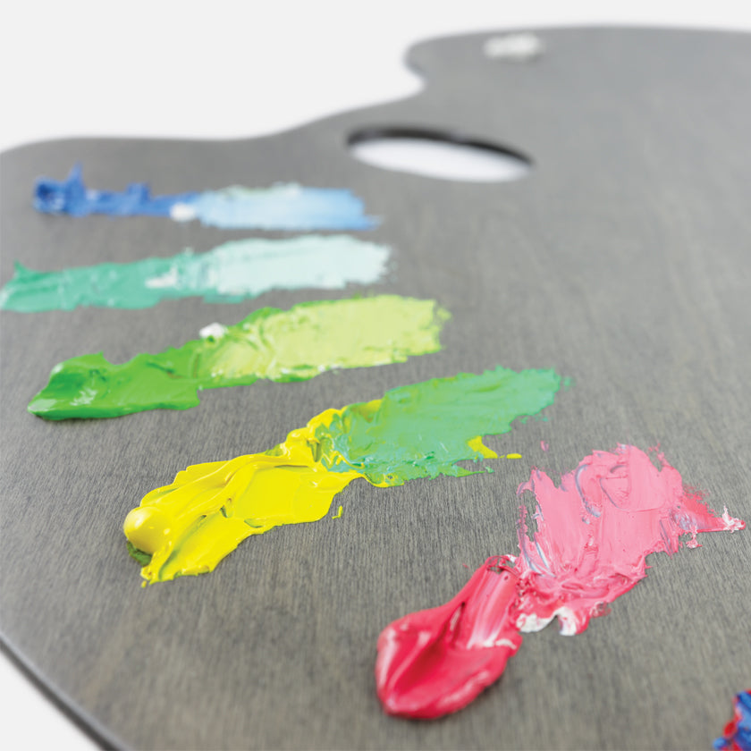 Expressionist Confidant Neutral Grey Stained Handcrafted Wooden Artist Paint Palette with Oil Paint