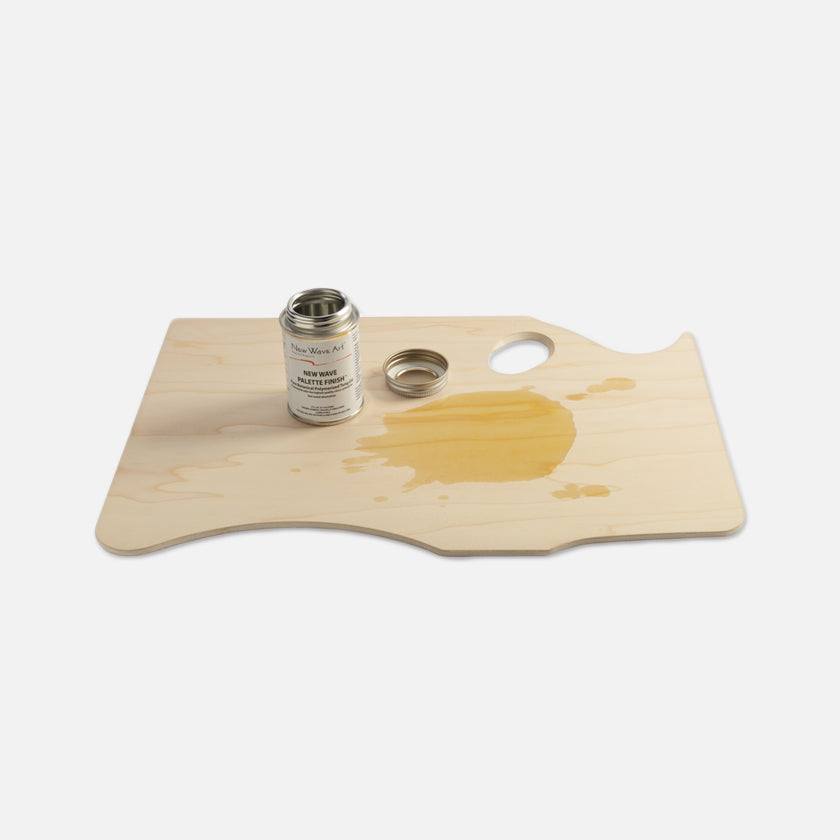 New Wave Palette Finish Kit used on an unfinished wooden artist paint palette